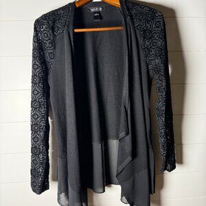 August Silk Lace Sheer Sweater Open Black Cardigan Sz Large